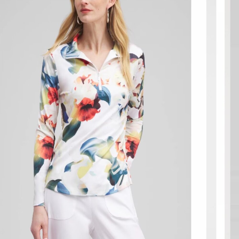 Chico's Zenergy UPF Floral 1/4 Zip Long Sleeve Top 3 or 16